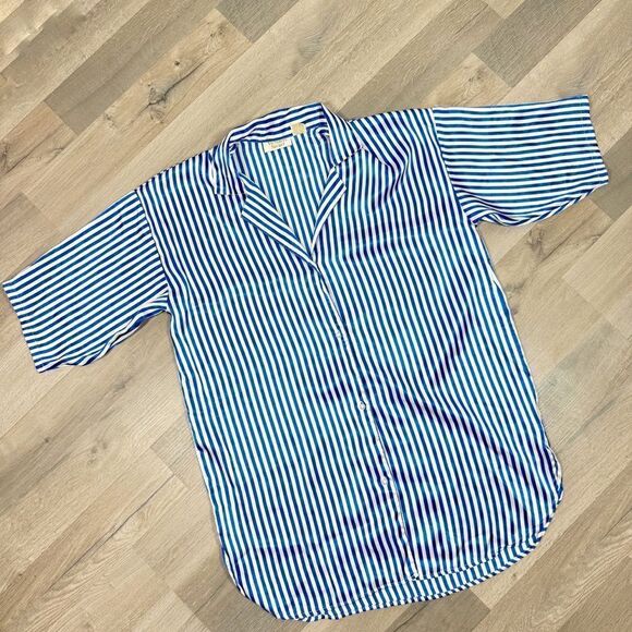Victoria’s Secret Vintage Striped Satin Sleep Shirt White Blue Small Button Up - Picture 10 of 10